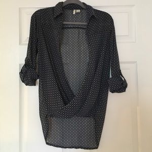 Navy collared sheer blouse